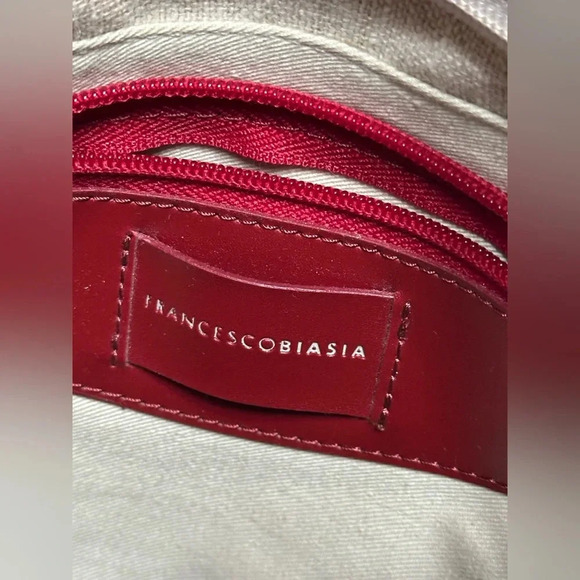 Francesco Biasia Italian Leather & Linen Basket Weave Bucket Bag Handbag Women - Picture 5 of 12